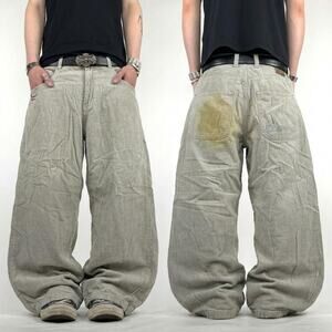 Vintage y2k grunge archive faded cream embroidered skater baggy jeans